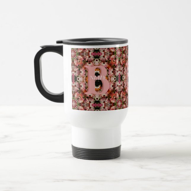 Custom Monogram Initial Name Daisy Floral Art Travel Mug (Left)