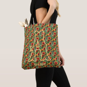 Custom Monogram Initial Name Daisy Flowers Tote Bag