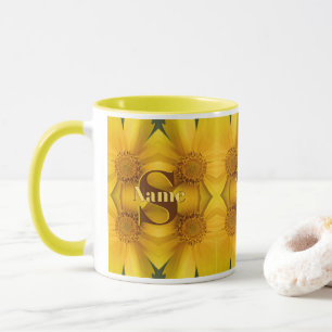 Custom Monogram Initial Name Daisy Petals Art Mug