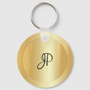 Custom Monogram Initial Name Faux Gold Template Key Ring