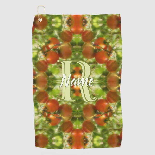 Custom Monogram Initial Name Garden Tomatoes Golf Towel (Front)