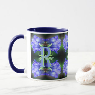 Custom Monogram Initial Name Gentian Floral Art Mug