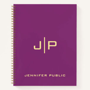 Custom Monogram Initial Name Gold & Bordeaux Notebook