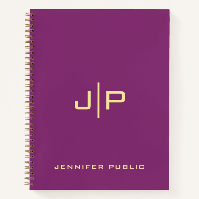 Custom Monogram Initial Name Gold & Bordeaux Notebook (Front)