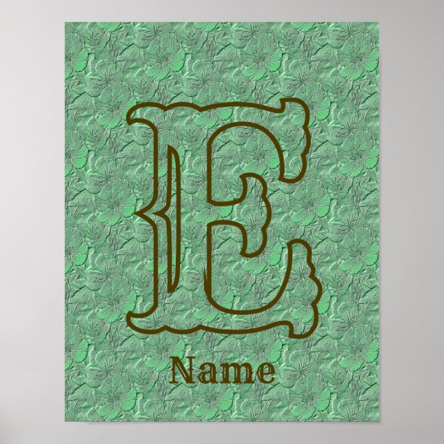 Custom Monogram Initial Name Green Floral Poster (Front)