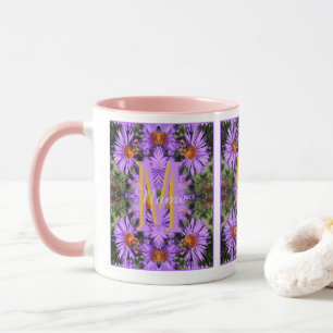 Custom Monogram Initial Name Honeybee Aster Art Mug