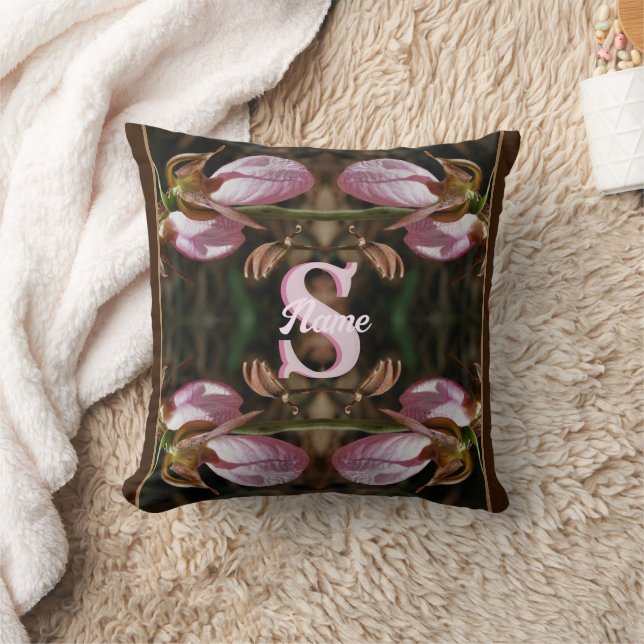 Custom Monogram Initial Name Lady Slipper Flowers Cushion (Blanket)