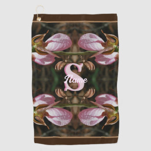 Custom Monogram Initial Name Lady Slipper Flowers Golf Towel