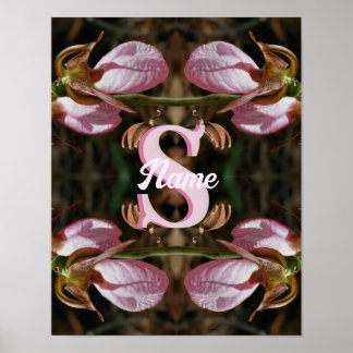 Custom Monogram Initial Name Lady Slipper Flowers Poster
