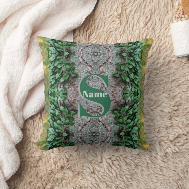 Custom Monogram Initial Name Leafy Vines Cushion (Blanket)