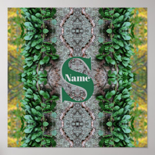 Custom Monogram Initial Name Leafy Vines Poster