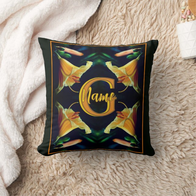Custom Monogram Initial Name Lily Flowers Cushion (Blanket)
