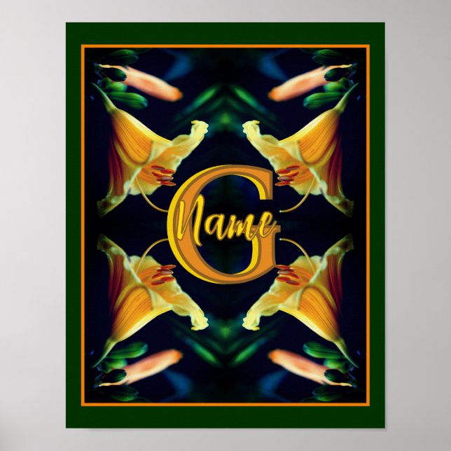 Custom Monogram Initial Name Lily Flowers Poster (Front)