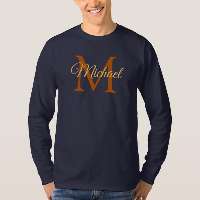 Custom Monogram Initial Name Men's Navy Blue T-Shirt (Front)