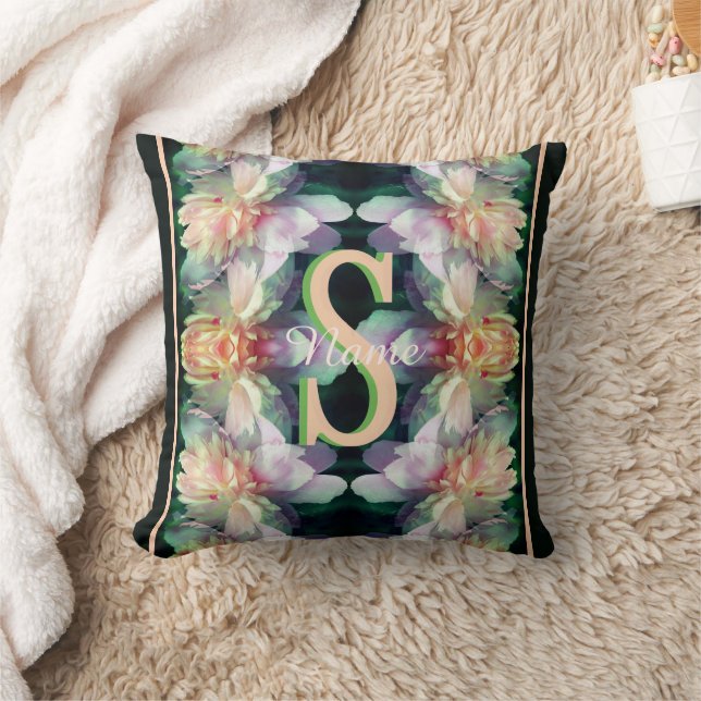 Custom Monogram Initial Name Peony Art Cushion (Blanket)