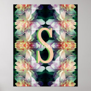Custom Monogram Initial Name Peony Art Poster