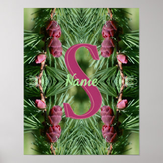 Custom Monogram Initial Name Pinecones Nature Art Poster