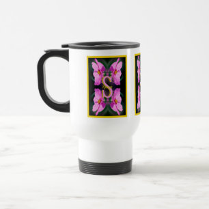 Custom Monogram Initial Name Pink Cosmos Travel Mug