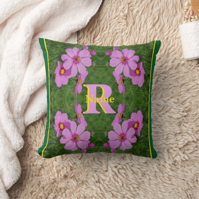 Custom Monogram Initial Name Pink Daisy Art Cushion (Blanket)