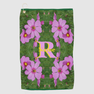 Custom Monogram Initial Name Pink Daisy Art Golf Towel