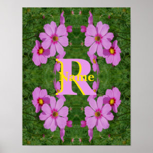 Custom Monogram Initial Name Pink Daisy Art Poster