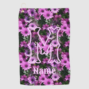 Custom Monogram Initial Name Purple Daisies Golf Towel