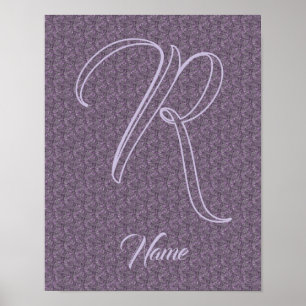 Custom Monogram Initial Name Purple Floral Poster