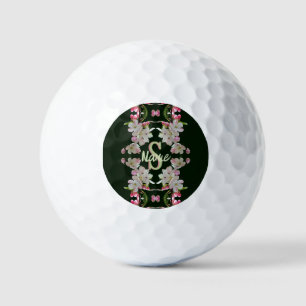 Custom Monogram Initial Name Spring Blossoms Art Golf Balls