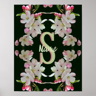 Custom Monogram Initial Name Spring Blossoms Art Poster