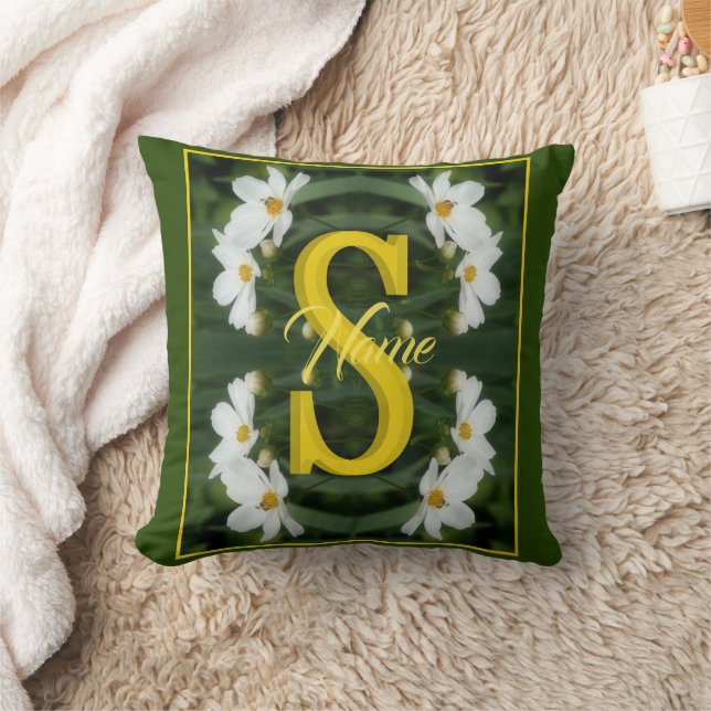 Custom Monogram Initial Name White Daisy Art Cushion (Blanket)