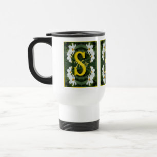Custom Monogram Initial Name White Daisy Art Travel Mug