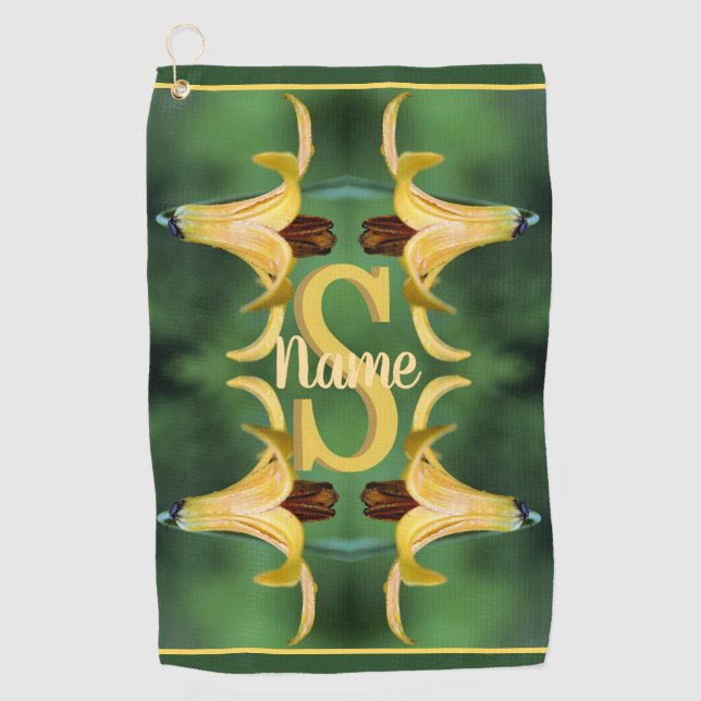 Custom Monogram Initial Name Wild Lily Art Golf Towel (Front)