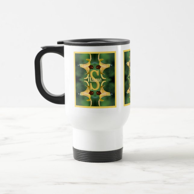 Custom Monogram Initial Name Wild Lily Art Travel Mug (Left)