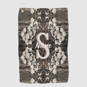 Custom Monogram Initial Name Wild Mushrooms Golf Towel