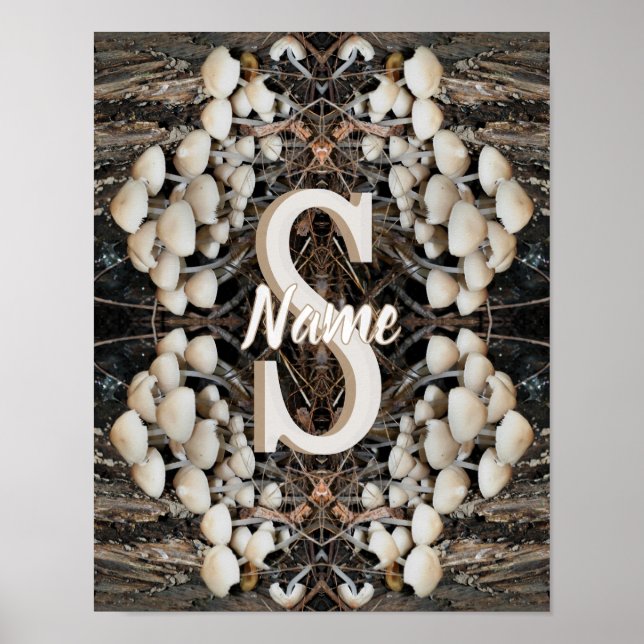 Custom Monogram Initial Name Wild Mushrooms Poster (Front)