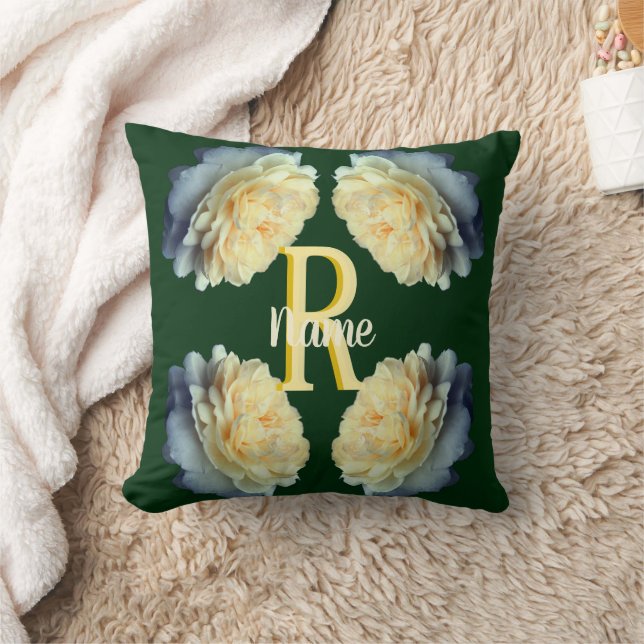 Custom Monogram Initial Name Yellow Roses Cushion (Blanket)