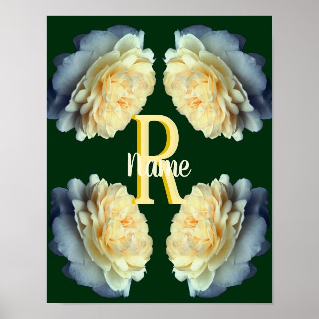 Custom Monogram Initial Name Yellow Roses Poster (Front)