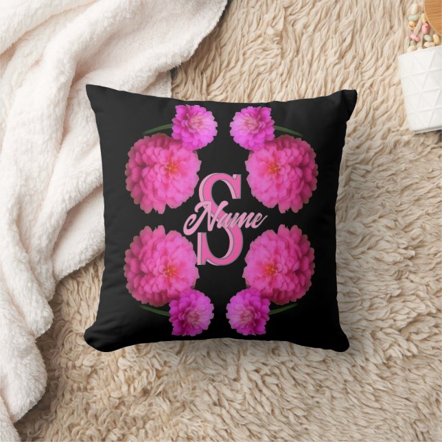 Custom Monogram Initial Name Zinnia Floral Art Cushion (Blanket)