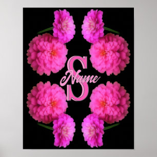 Custom Monogram Initial Name Zinnia Floral Art Poster