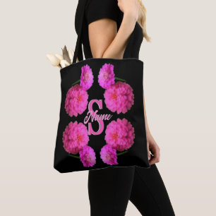 Custom Monogram Initial Name Zinnia Floral Art Tote Bag
