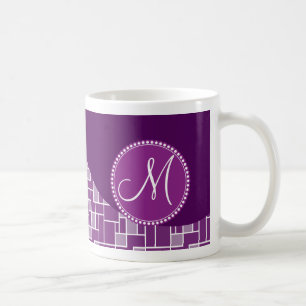 Custom Monogram Initial Purple Wave Tiles Pattern Coffee Mug