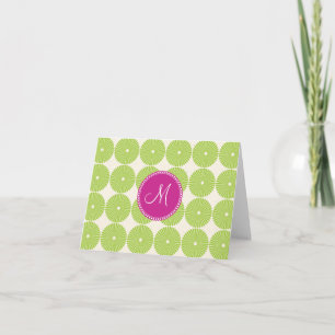 Custom Monogram Initial Spring Green Circles Note Card