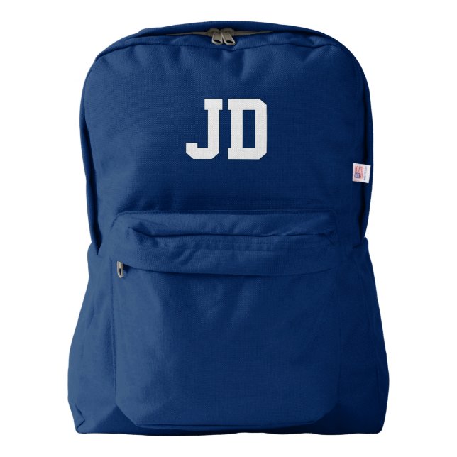 Custom monogram initialled backpack | navy blue (Front)