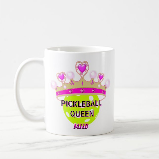 Custom Monogram Initials Pickleball Queen Coffee Mug (Left)