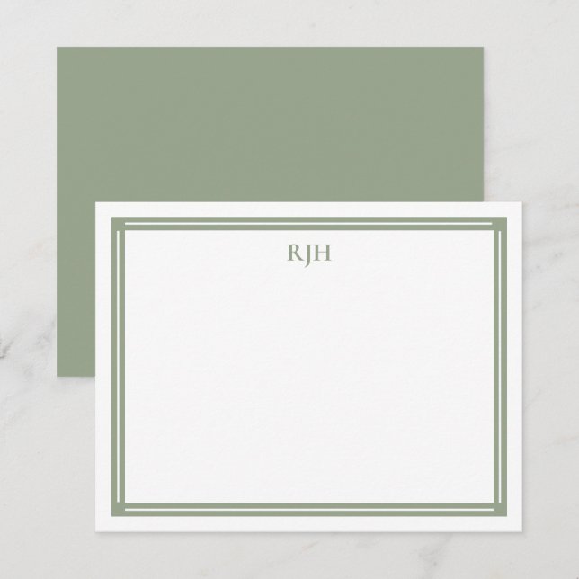Custom Monogram Initials with Sage Green Border Card (Front/Back)
