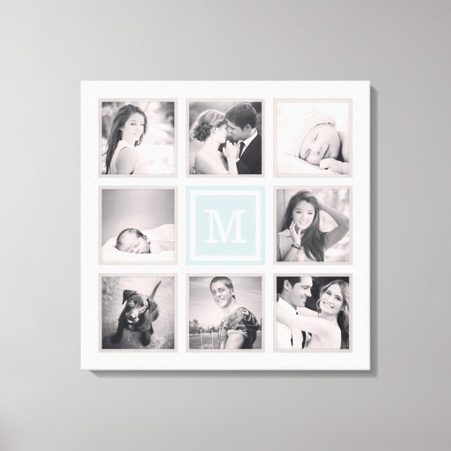 Custom Monogram Instagram Photo Collage Canvas Print (Front)