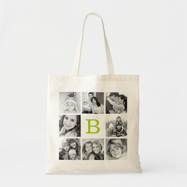 Custom Monogram Instagram Photo Collage Tote Bag (Front)