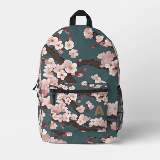 Custom Monogram Japanese Floral Elegance Backpack (Front)