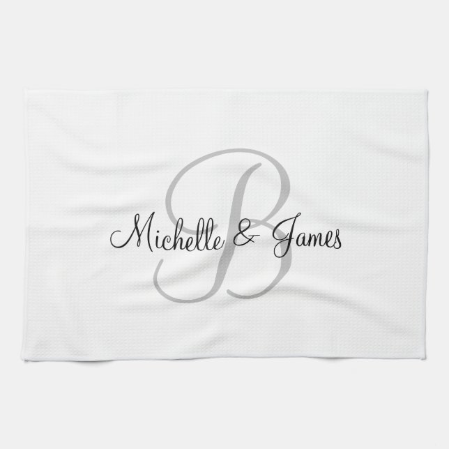 Custom monogram kitchen towel for newlyweds couple (Horizontal)