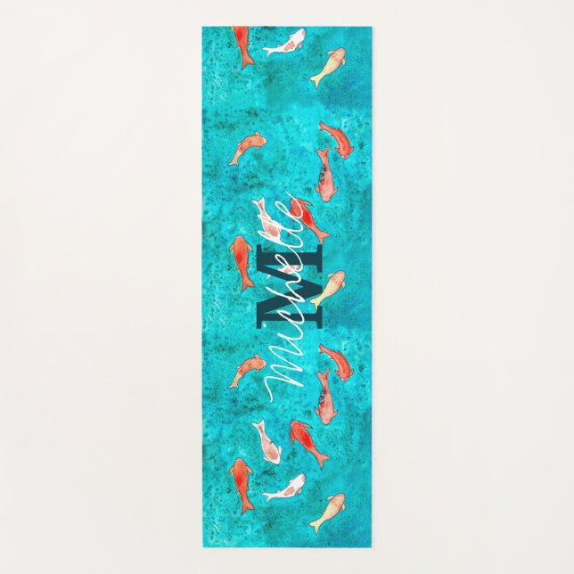 Custom Monogram Koi Fish Pond Yoga Mat (Front)